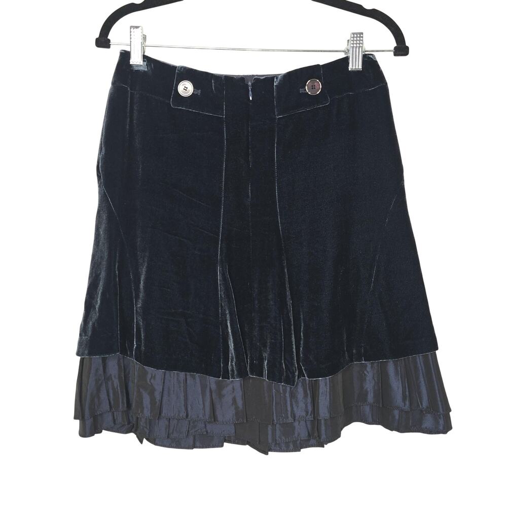 Parameter Skirt Womens 0 Black Silk Velvet Pleated Hem A Line Knee Length Party